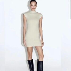 Zara Cream Short Sleeve Knit Dress